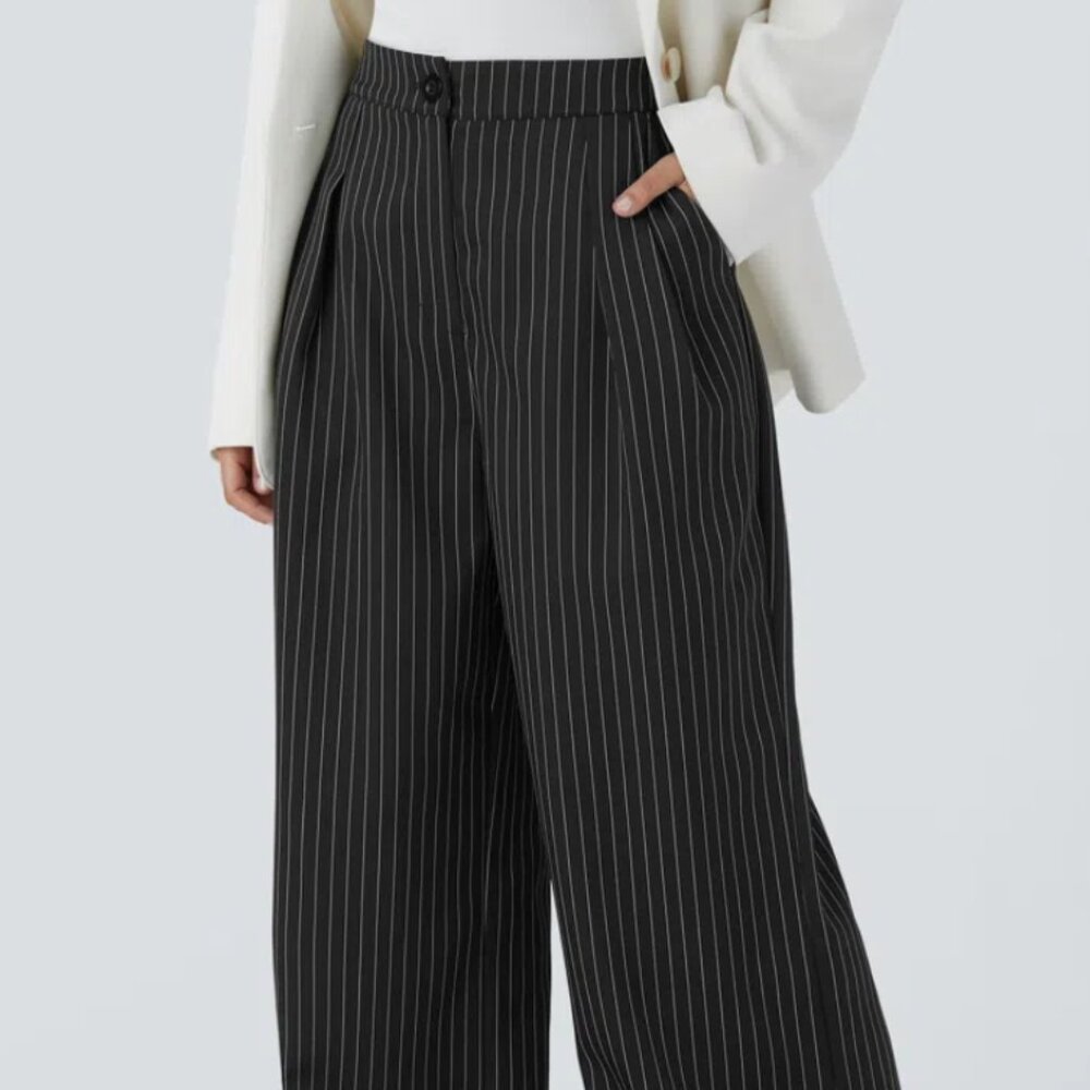 HALARA Black Pinstripe Wide Leg Pants